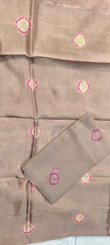 Bati Pure Natural Crepe Suit – Taupe Beige with Pink & Gold Bati Design | Premium Ethnic Wear for Women