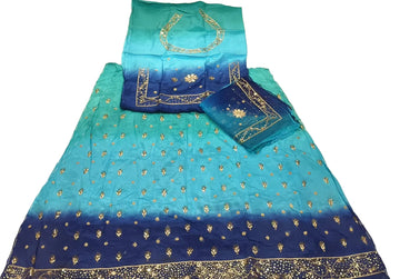 Rajputi Poshak – Ghevar Design Natural Crepe – Sky Blue & Royal Blue with Thakhurji Odhni – Ganga Rajputi Poshak, Bikaner