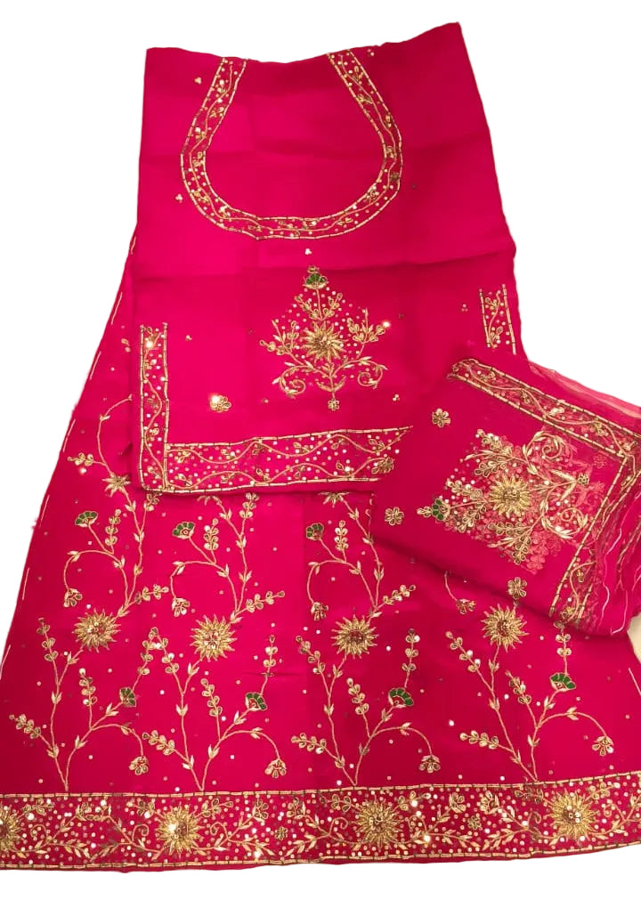 Rajputi Poshak – Sudharshan Chakra Natural Crepe – Rani Pink with Thakhurji Odhni – Ganga Rajputi Poshak, Bikaner