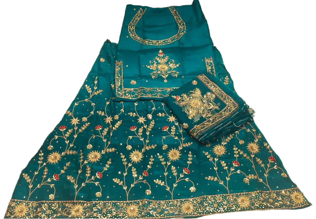Rajputi Poshak – Sudharshan Chakra Natural Crepe – Peacock Blue with Thakhurji Odhni – Ganga Rajputi Poshak, Bikaner