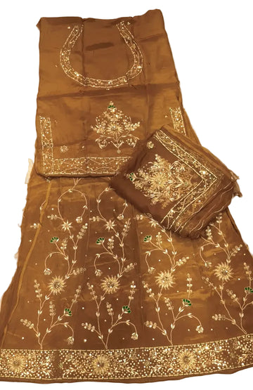 Coffee Brown Sudharshan Chakra Design Rajputi Poshak with Thakhurji Pure Odhni | Natural Pure Crepe Fabric