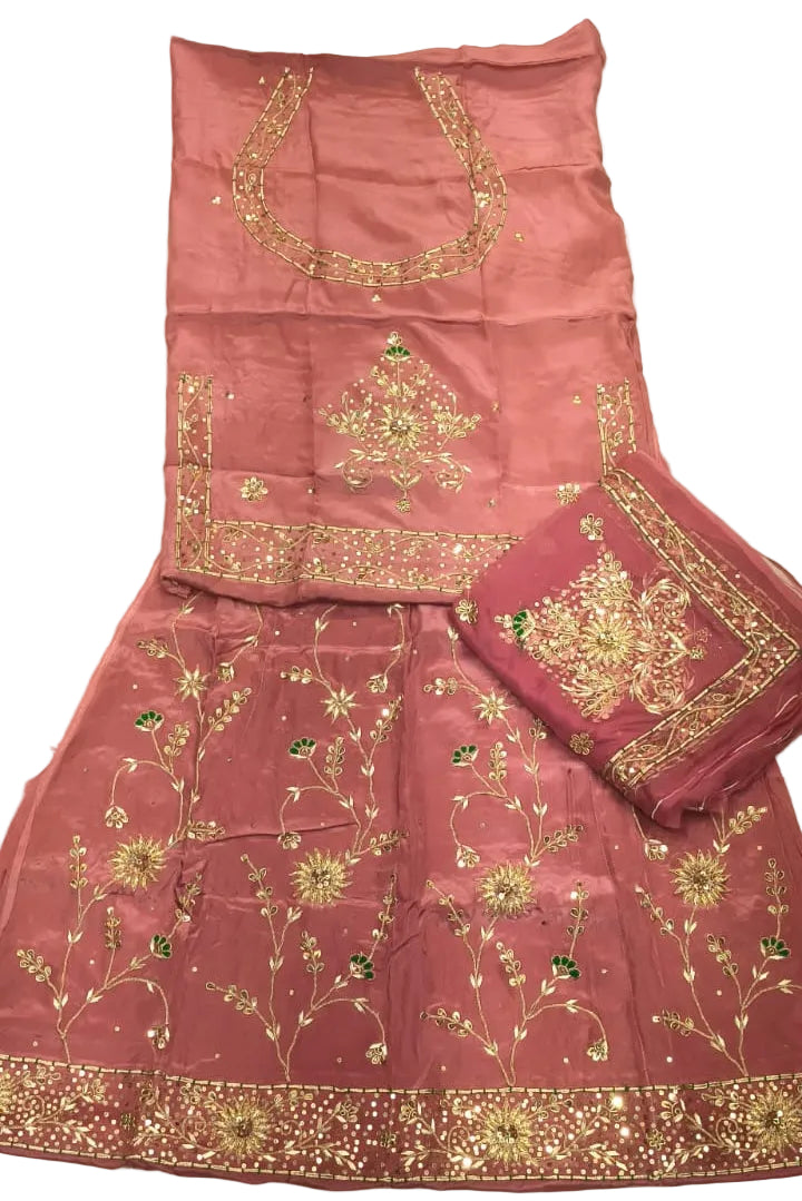 Rajputi Poshak – Sudharshan Chakra Natural Crepe – Dusty Rose with Thakhurji Odhni – Ganga Rajputi Poshak, Bikaner