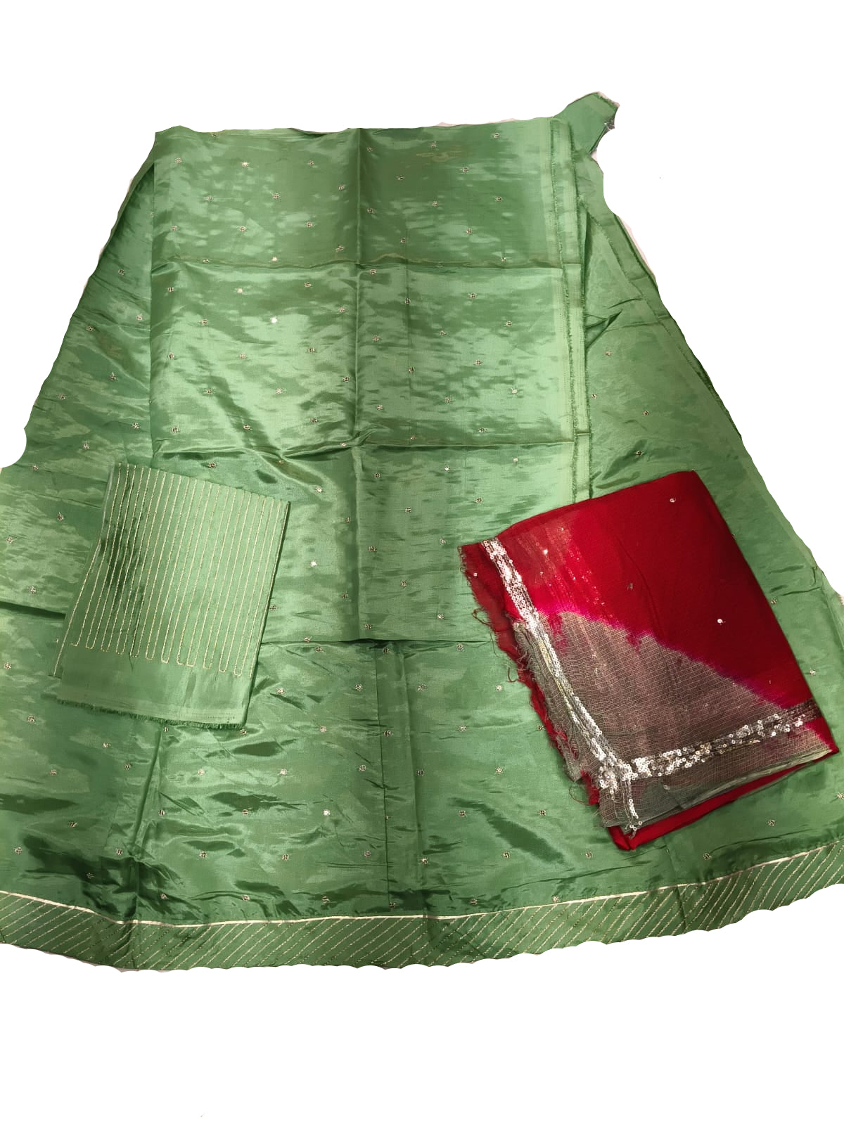 Rajputi Poshak - Tissue Pure With Doria Odhni - Mint Green With Double Colour Doria Odhni