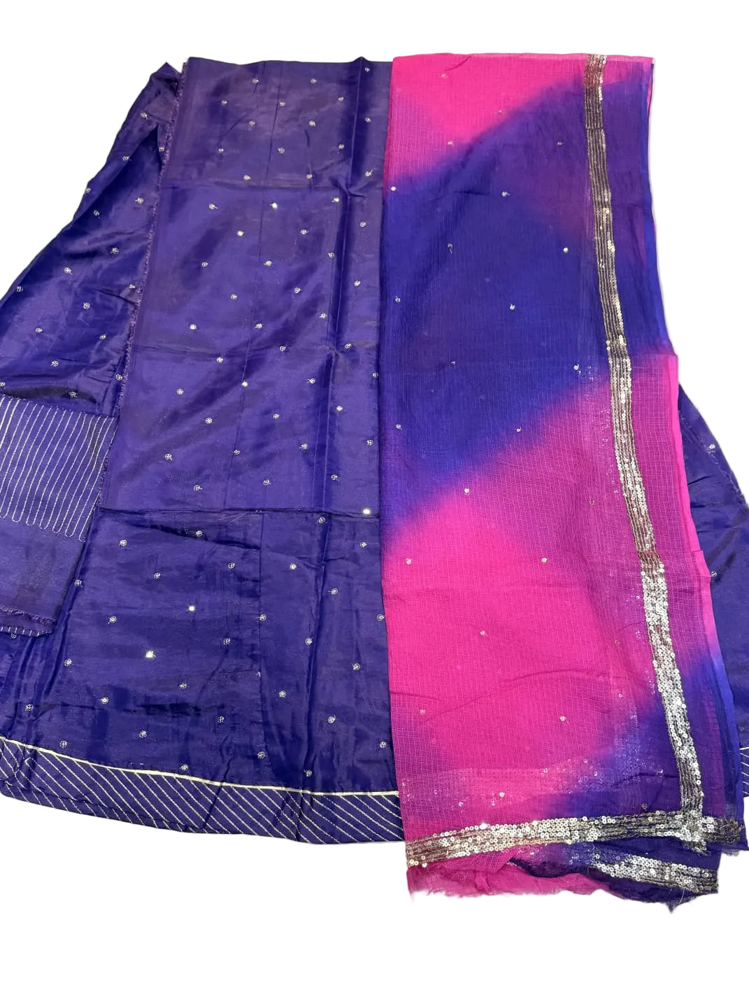 Rajputi Poshak - Tissue Pure With Doria Odhni - Blue With Double Colour Doria Odhni