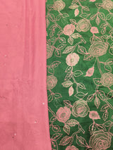 Rajputi Poshak - Goolab Floral Richa Silk - Dark Green With Pink Mukesh Taari Odhni