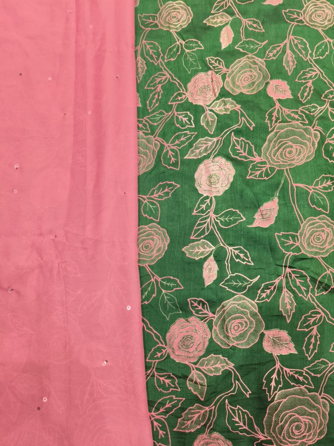 Rajputi Poshak - Goolab Floral Richa Silk - Dark Green With Pink Mukesh Taari Odhni
