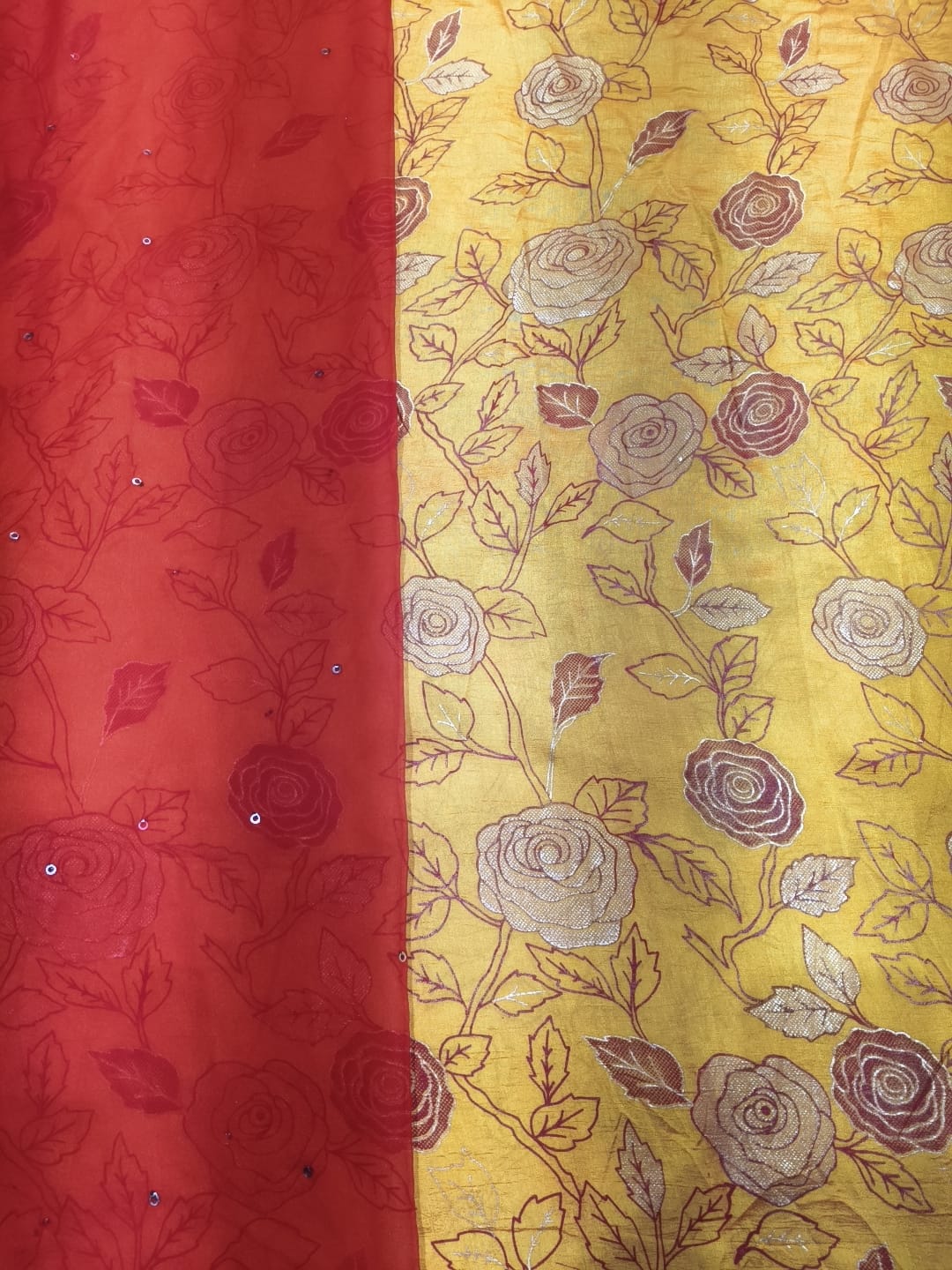 Rajputi Poshak - Goolab Floral Richa Silk - Yellow With Red Mukesh Taari Odhni