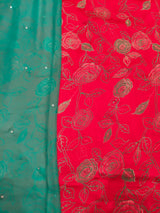 Rajputi Poshak - Goolab Floral Richa Silk - Red With Green Mukesh Taari Odhni