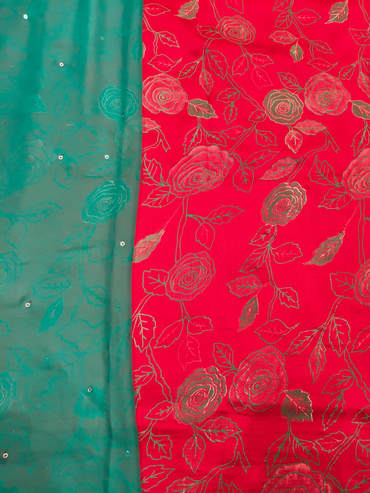 Rajputi Poshak - Goolab Floral Richa Silk - Red With Green Mukesh Taari Odhni