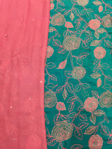 Rajputi Poshak - Goolab Floral Richa Silk - Green With Pink Mukesh Taari Odhni