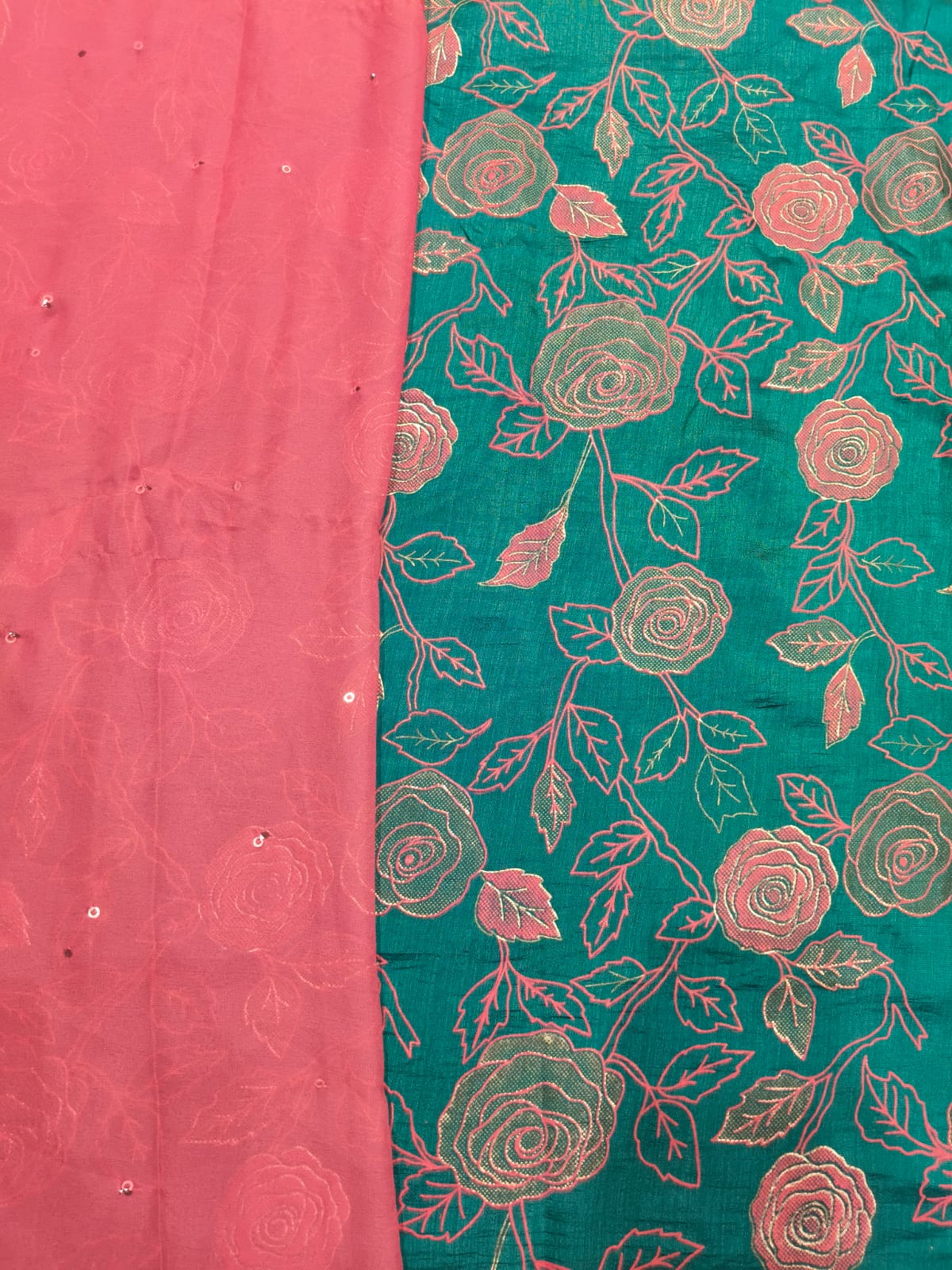 Rajputi Poshak - Goolab Floral Richa Silk - Green With Pink Mukesh Taari Odhni
