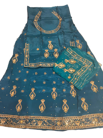 Rajputi Poshak – Chhota Kalash Natural Crepe – Peacock Blue with Thakhurji Odhni – Ganga Rajputi Poshak, Bikaner