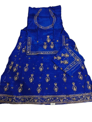 Rajputi Poshak – Chhota Kalash Natural Crepe – Royal Blue with Thakhurji Odhni – Ganga Rajputi Poshak, Bikaner
