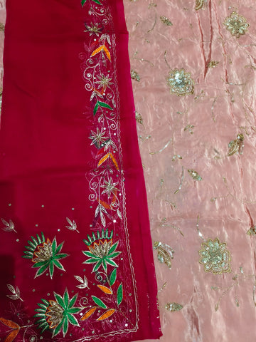 Rajputi Poshak – Cut Daana Natural Crepe – Rani Pink & Peach with Zardoji Odhni – Ganga Rajputi Poshak, Bikaner