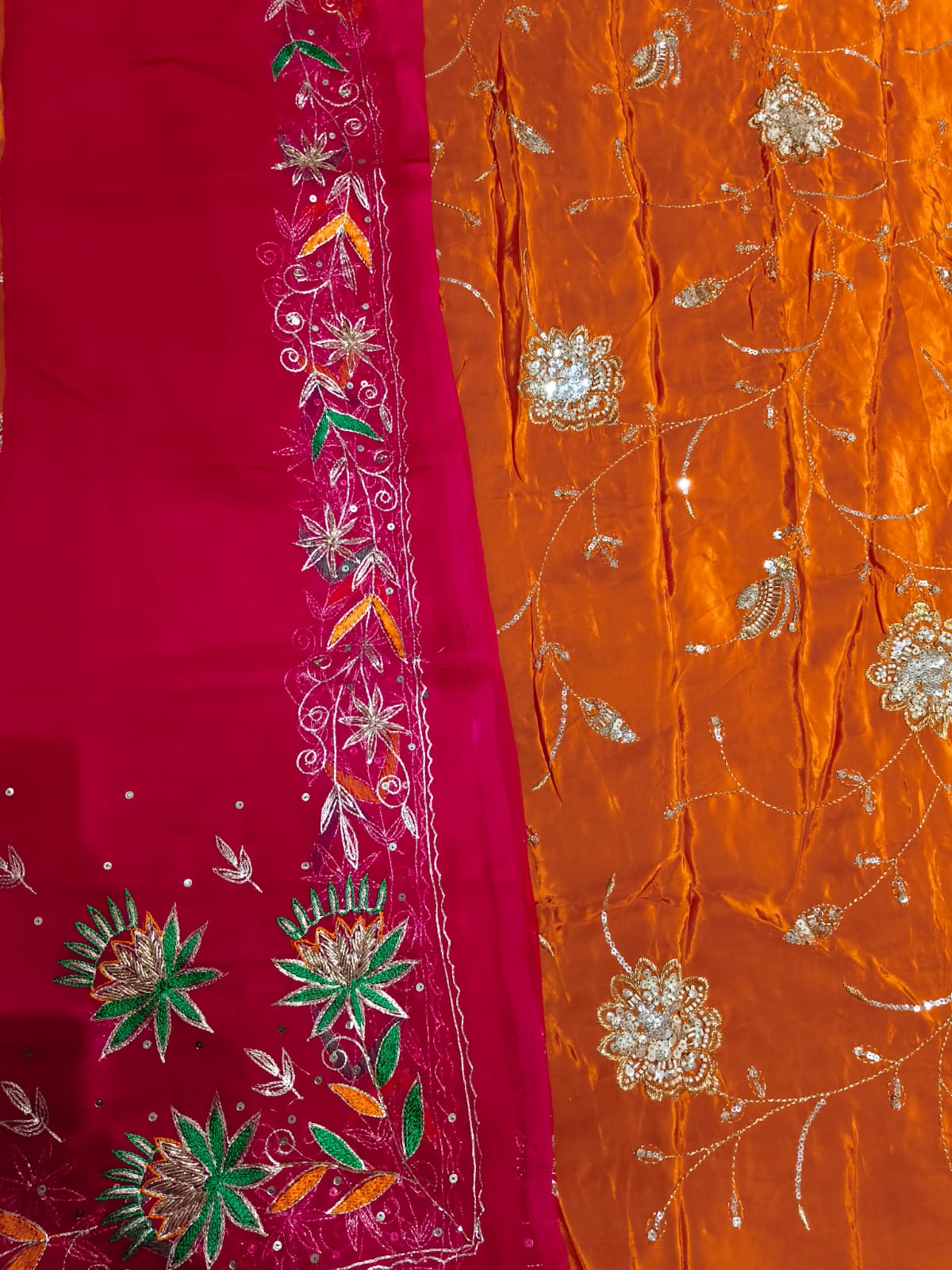 Rajputi Poshak – Cut Daana Natural Crepe – Pink & Orange with Zardoji Odhni – Ganga Rajputi Poshak, Bikaner