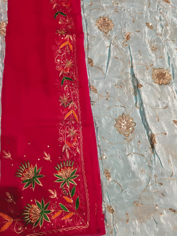 Rajputi Poshak – Cut Daana Natural Crepe – Rani Pink with Zardoji Odhni – Ganga Rajputi Poshak, Bikaner