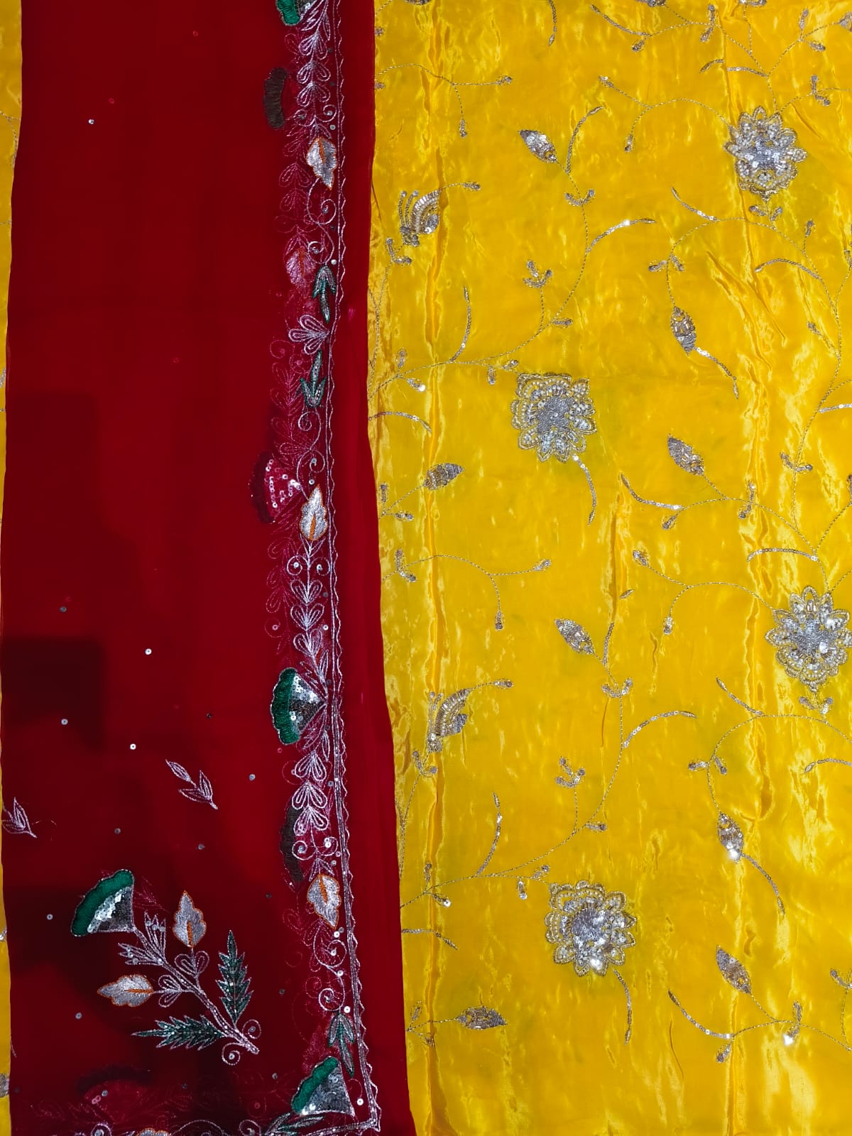 Rajputi Poshak – Cut Daana Natural Crepe – Yellow with Zardoji Odhni – Ganga Rajputi Poshak, Bikaner
