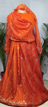 Rajputi Poshak - Cotton Suit With Humrahi Lehriya Odhni - Orange With Same Colour Humrahi Odhni