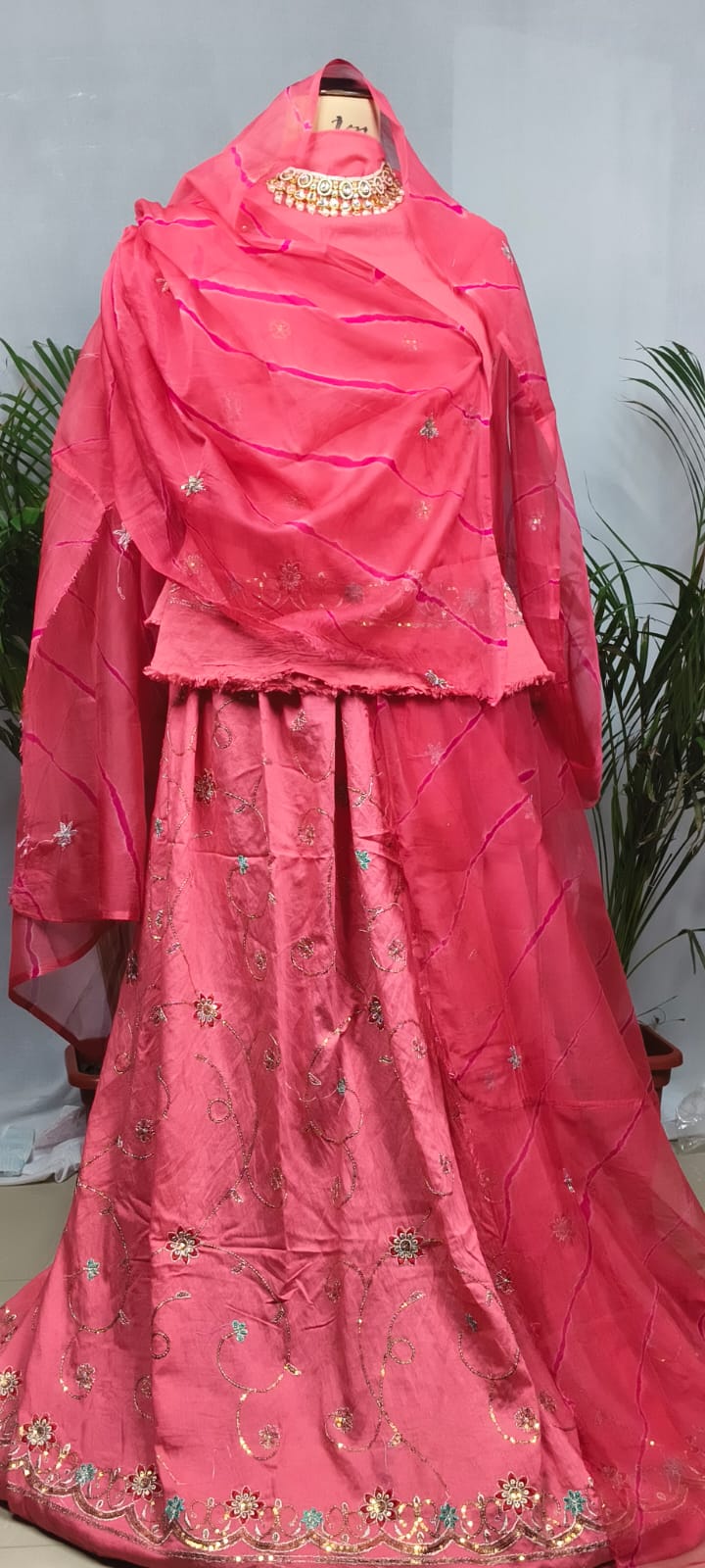 Rajputi Poshak - Cotton Suit With Humrahi Lehriya Odhni - Baby Pink With Same Colour Humrahi Odhni