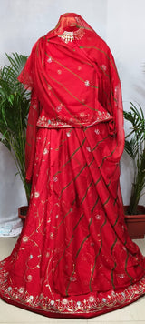 Rajputi Poshak - Cotton Suit With Humrahi Lehriya Odhni - Red With Same Colour Humrahi Odhni