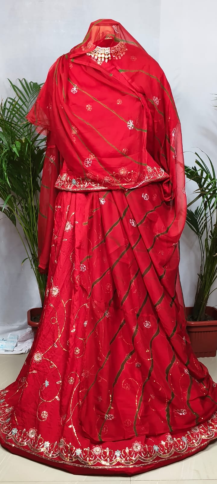 Rajputi Poshak - Cotton Suit With Humrahi Lehriya Odhni - Red With Same Colour Humrahi Odhni