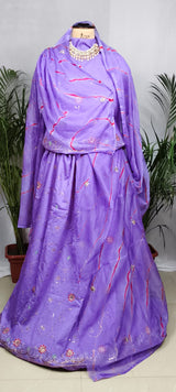 Rajputi Poshak- Cotton Suit With Humrahi Lehriya Odhni - Purple With Same Colour Humrahi Odhni