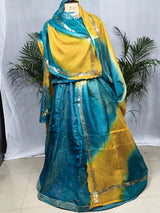 Rajputi poshak - Tissue Pure with Doria Odhni - Steel Blue With Double Colour Doria Odhni