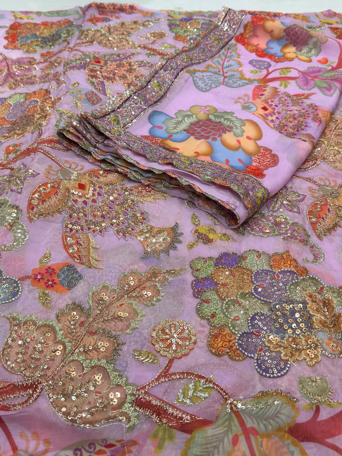 Rajputi Poshak - Organza Pure Fabric With Zari, Sequin Work - Light Purple With Same Colour Organza Odhni
