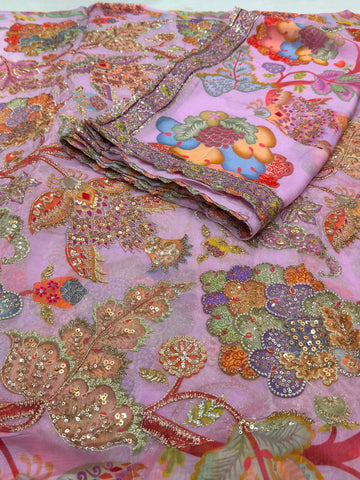 Rajputi Poshak - Organza Pure Fabric With Zari, Sequin Work - Light Purple With Same Colour Organza Odhni
