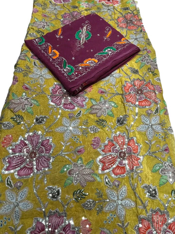 Rajputi Posak - Nanad Bhabhi Pure Kapda With Zari And Sequin  Work - Yellow With Maroon Rajan Odhni