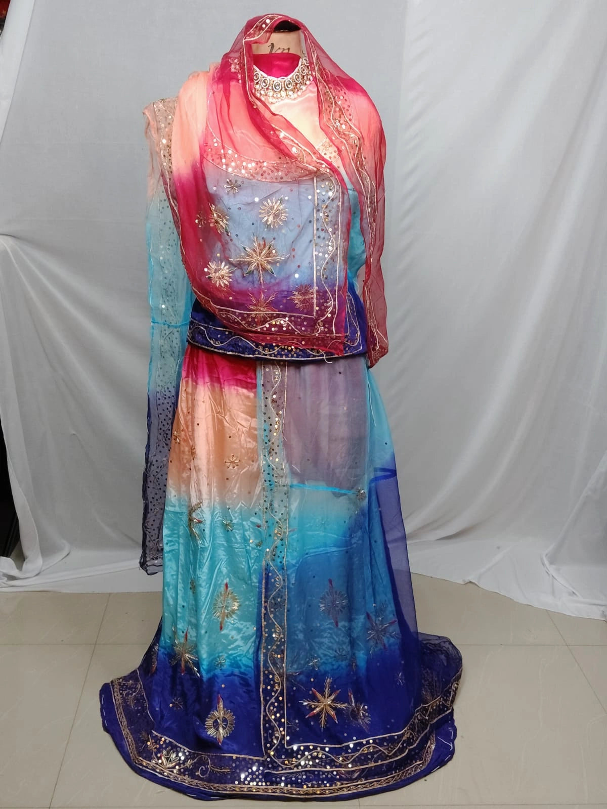 Rajputi Poshak - Natural Crepe Pure With Thakhurji Pure Odhni - Blue, Sky Blue, Baby Pink, Pink With Same Colour Odhni