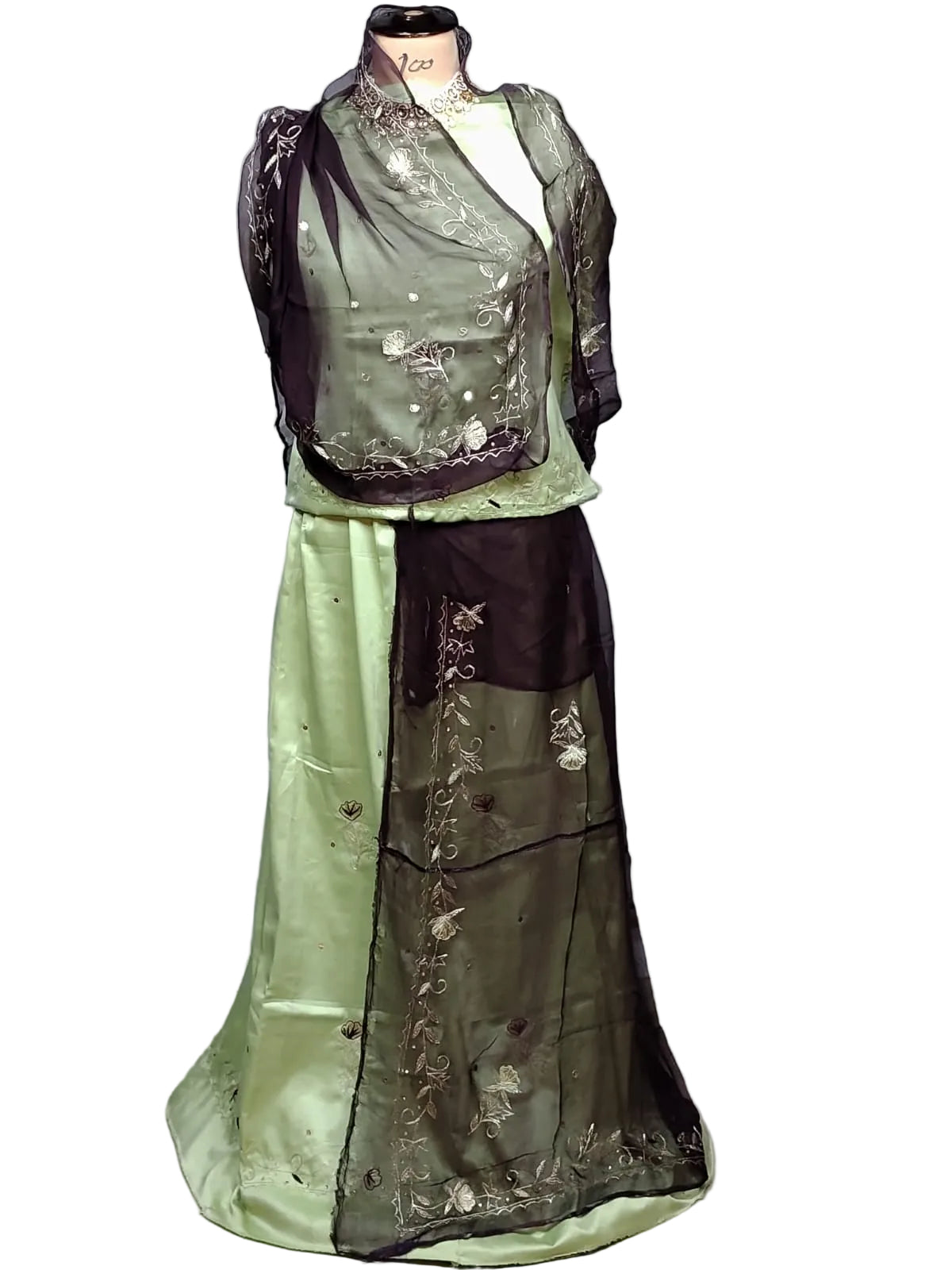 Rajputi Dress - Natural Crepe Pure Fabric With Zari Work - Pista Green With Bengani Tora Odhni