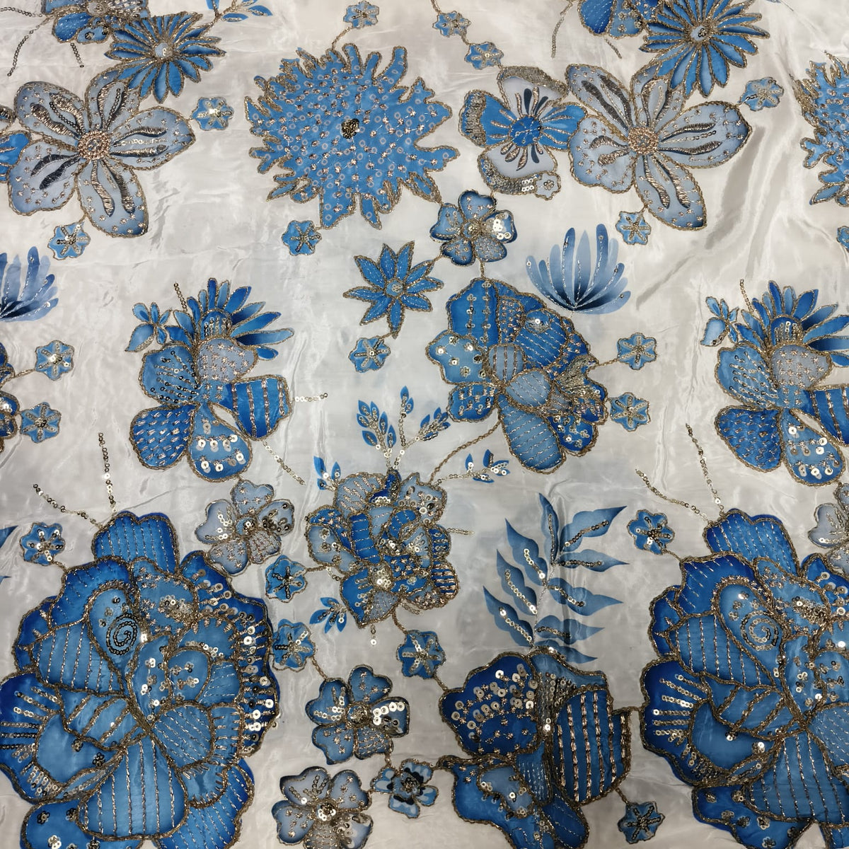 Rajputi Dress - Natural Crepe Pure Fabric With Zari Work - Off White With Blue Bunti