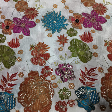 Rajputi Dress - Natural Crepe Pure Fabric With Zari Work - Off White With Multicolour Bunti