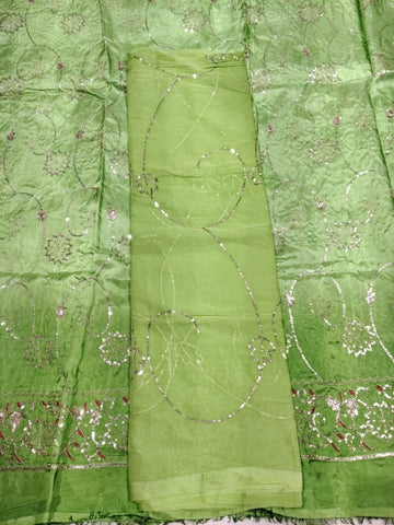Rajputi Dress - Upada Silk Fabric With Sequin Work - Mehandi Green Humrahi Odhni