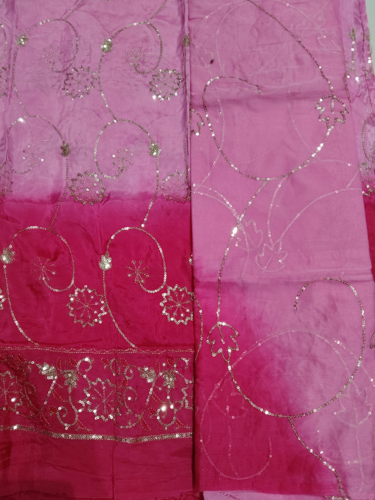 Rajputi Dress - Upada Silk Fabric With Sequin Work - Shaded Pink Humrahi odhni