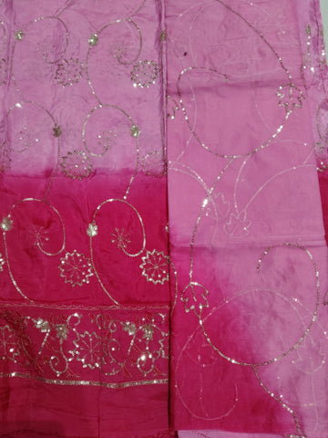 Rajputi Dress - Upada Silk Fabric With Sequin Work - Shaded Pink Humrahi odhni