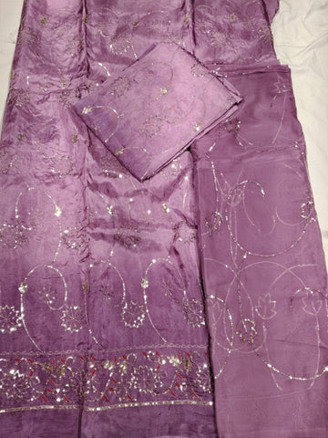 Rajputi Dress - Upada Silk Fabric With Sequin Work - Shaded Purple Humrahi Odhni