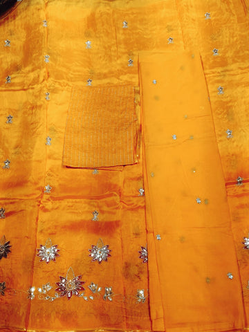 Rajputi Dress - Upada Silk Fabric Sequin Work - Mustard Yellow Bunti Humrahi Odhni