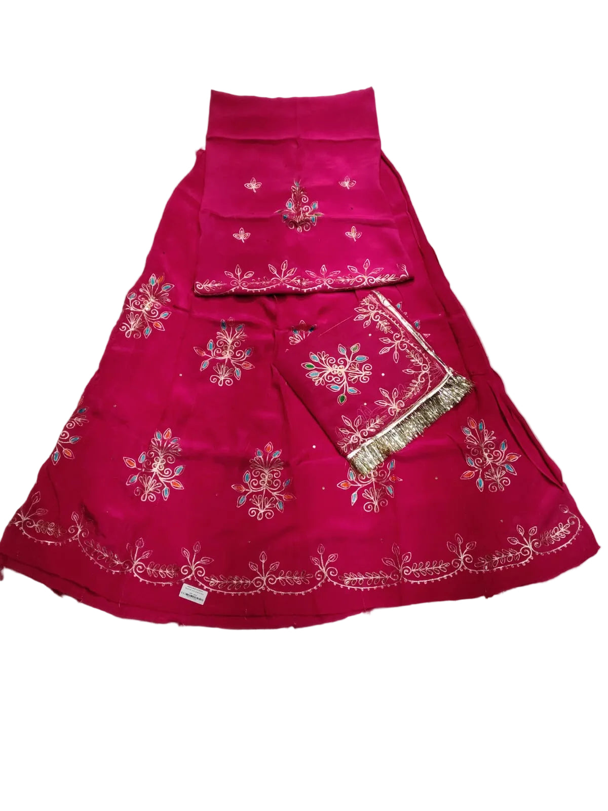 Rajputi Dress - Floral Natural Crepe Pure Rani Pink Poshak With Zari Work - Same Colour Pure Odhni