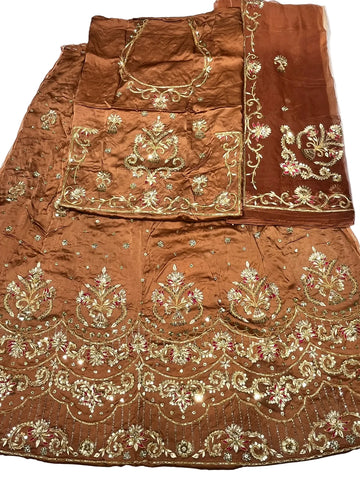 Rajputi Dress - Bember Satin With Zardozi, Dabka, Cut Dana & Aari Tari Handwork - Brown With Thakhurji Pure Odhni