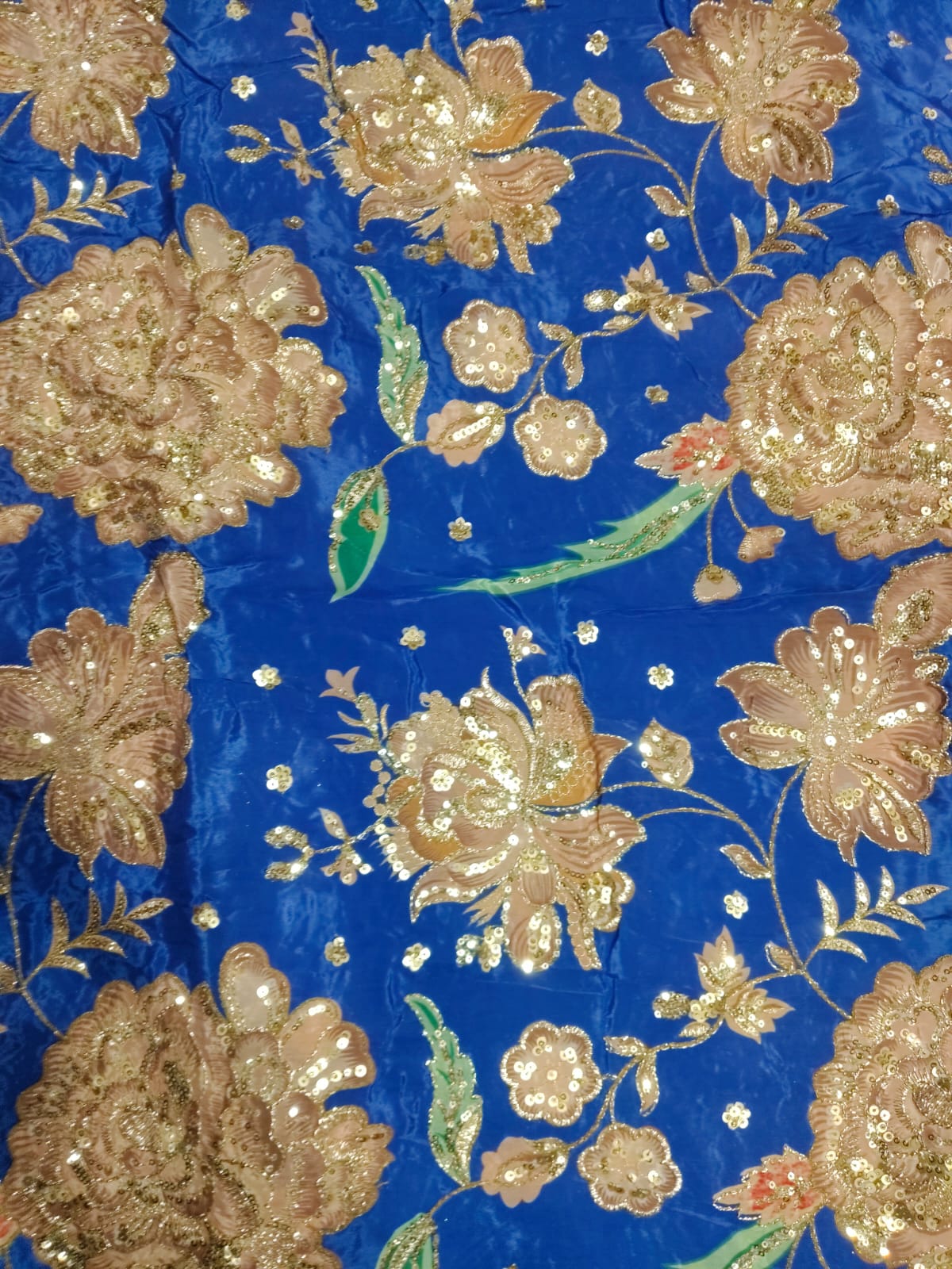 Rajputi Dress - Natural Crepe Pure With Zari And Sequin Work - Royal Blue With Multicolour Floral