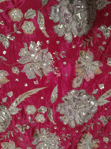 Rajputi Dress - Natural Crepe Pure With Zari And Sequin Work - Rani Pink With Multicolour Floral