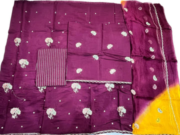 Rajputi Poshak - Cotton With Zari And Cutdaana Work - Wine Wine Yellow Shaded Tora Odhni