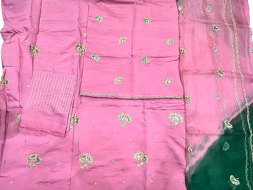 Rajputi Poshak - Cotton With Zari And Cutdaana Work - Pink With Pink Green Shaded Tora Odhni