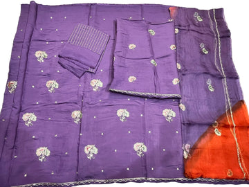 Rajputi Poshak - Cotton With Zari And Cutdaana Work - Purple With Purple Orange Shaded Tora odhni
