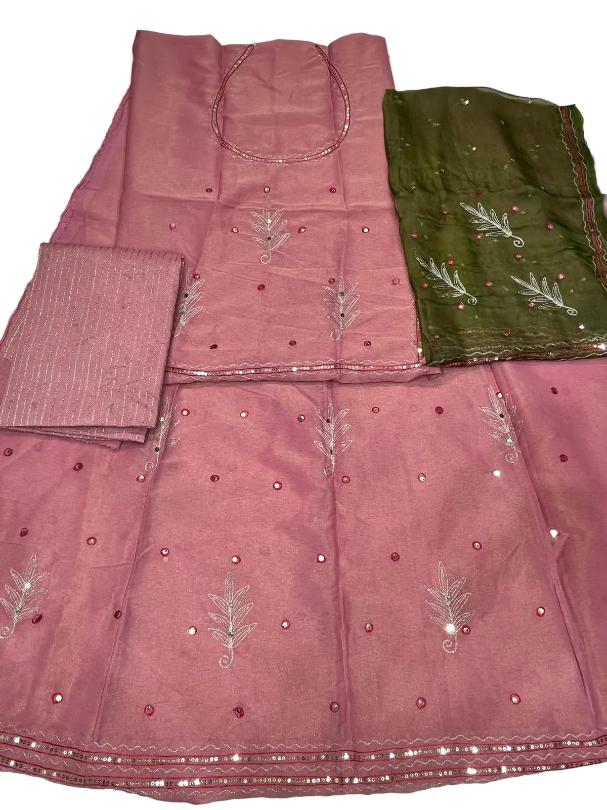 Rajputi Poshak - Tissue With Zari And Mukesh Tari Work - Baby Pink With Baby Pink Green Tora Odhni