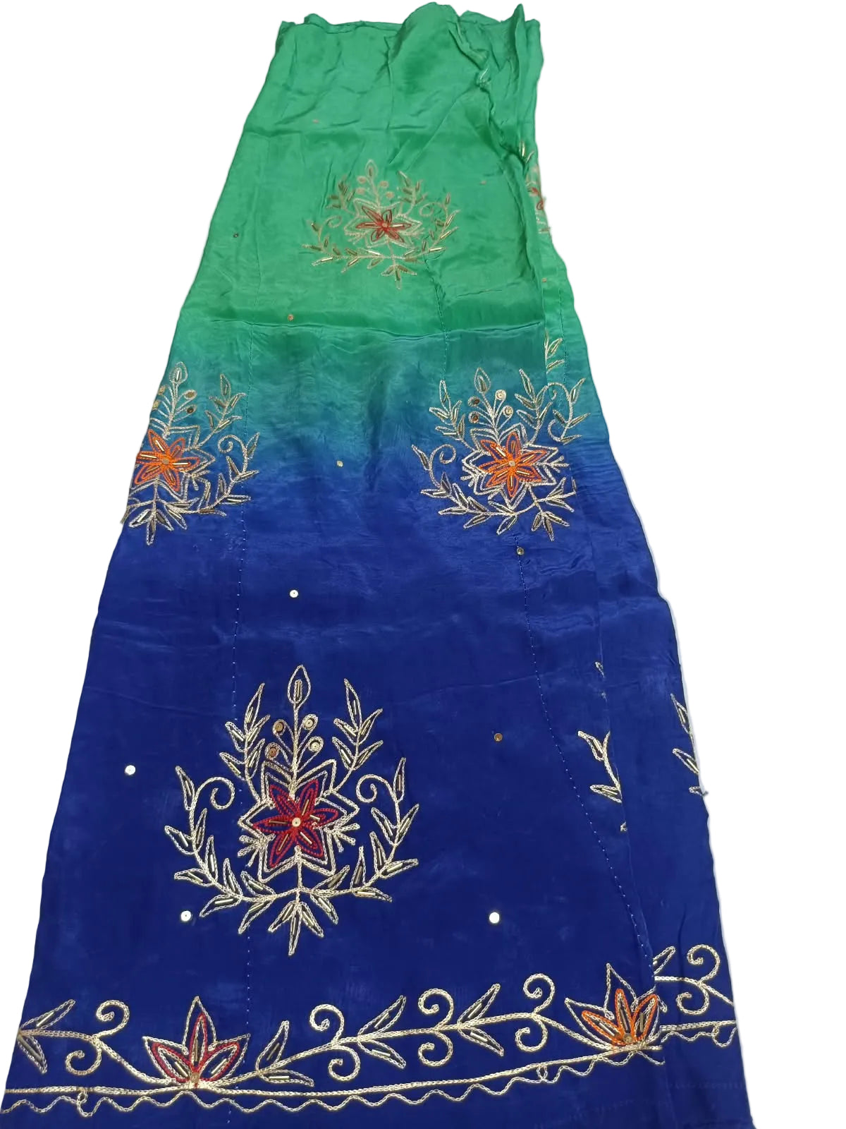 Green Royal Blue Shaded Pure Crepe Rajputi Poshak – Zari Cutdana