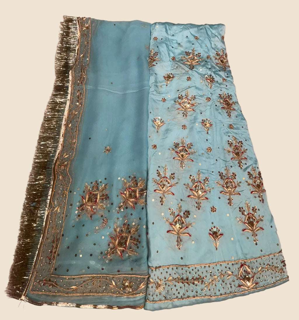 Takhurji pure Royal Rajputi Poshak in Bember Satin with Zardozi, Dabka & Cutdaana Handwork