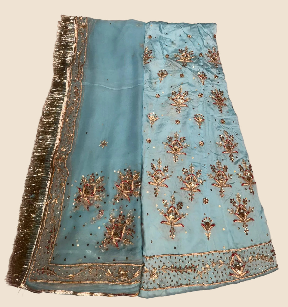 Takhurji pure Royal Rajputi Poshak in Bember Satin with Zardozi, Dabka & Cutdaana Handwork
